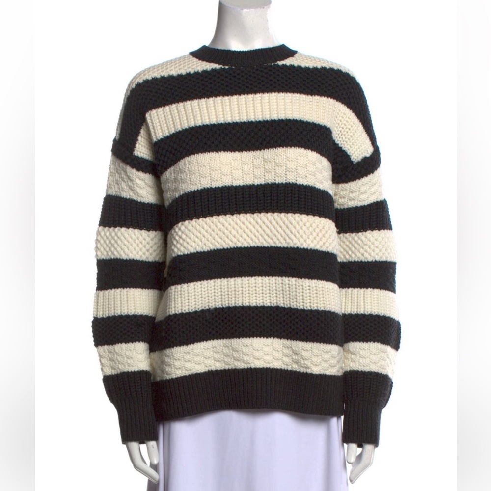 Jason Wu Black and Cream Crew Neck Sweater with Stripes